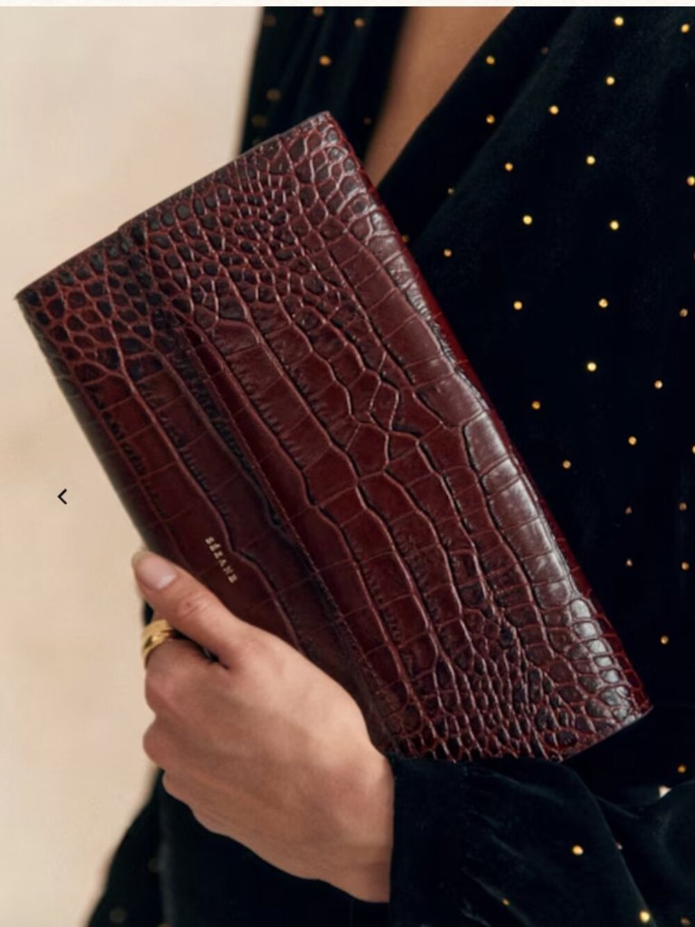 NWT Sezane Leonie Pouch Chocolate Crocodile Print